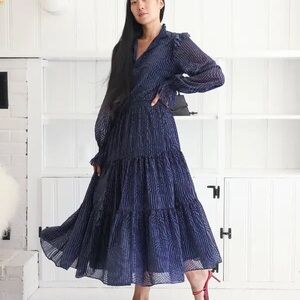 Tanya Taylor Chiffon Elegant Blue Maxi Dress, 20W